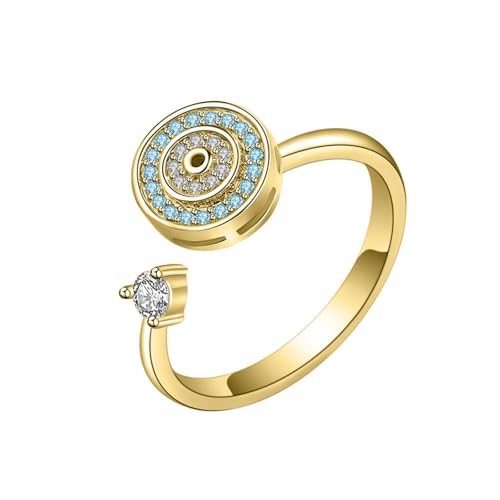 Anillo Spinner Fidget Ojo Turco para Mujeres, Ajustable de Plata/Chapa de Oro Abierto, Gira para Aliviar el Estrés, Joyería de Protección Nazar Turco