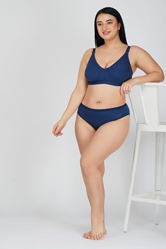 Image of SPUNN Women's Cotton Mix Full Coverage Non Padded Bra Panty Set for Heavy Bust Lingerie Set Combo