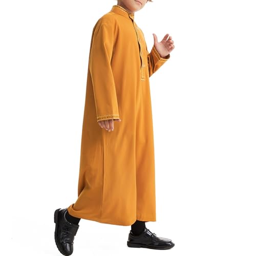 Teen Boys Islamic Thobe Solid Muslim 𝐑obe Long Sleeve Islamic Arabic Thobe Traditional Muslim Clothing Prayer Outfits