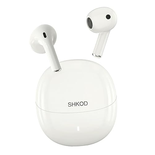 Image of SHKOD AirLits7 True Wireless Earbuds | Bluetooth 5.3 | ENC Noise Reduction | 38 Hours Playtime | Fast Charging | One Touch Control(Moonlight White)