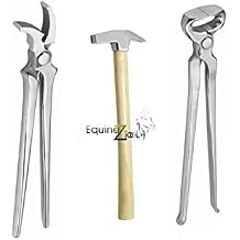 3 PCS Farrier Horse Hoof Care Kit Professional Hoof Nippers, Clincher & Hammer Trimming, Shoeing & Hoof Maintenance Tools for Horses, Ponies & Donkeys Durable Steel Blacksmith Farrier Tool Set