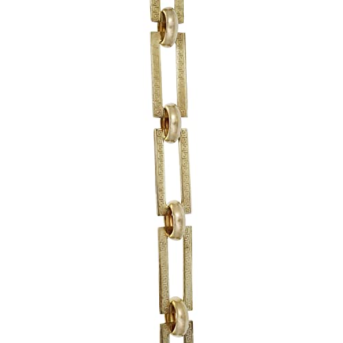 Image of RCH Hardware Decorative Polished Solid Brass Chain for Hanging, Lighting - Rectangles with Greek Key Design and Unwelded Links (1 Foot)