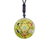 EDEN'S CALL Healing 7 Chakra Metatron's Cube Orgonite Crystal Stone Pendant Necklace for Men and Women 26.38' Adjustable Energy Generator Necklace, Peridot
