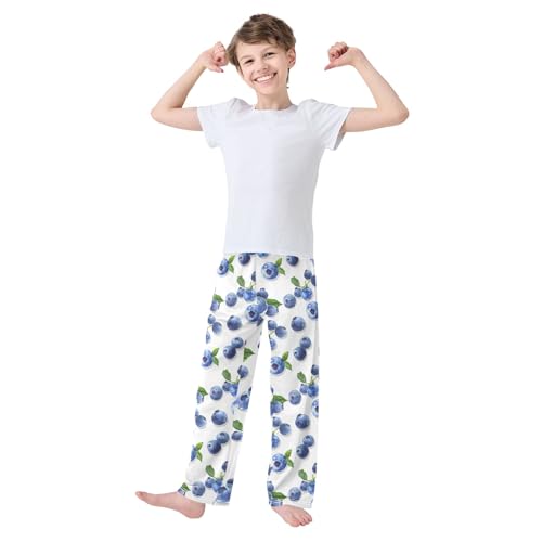 Blueberry Print Pajama Pants Lounge Sleep Pants Elastic Waist Long Pajama Bottoms with Pockets for 6-14 Years3