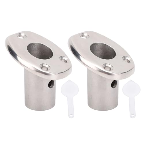 Jiawu 2Pcs Flush-Mount Boat Flag Pole Socket, 30-Degree Angle, Fits 20mm / 0.79in Poles, 316 Stainless Steel Flag Staff Pole Angled Socket/Base Fits Gunwale, Deck, Pontoon, Marina