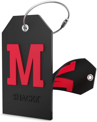 Initial Luggage Tag with Full Privacy Cover and Stainless Steel Loop (Black) (M)
