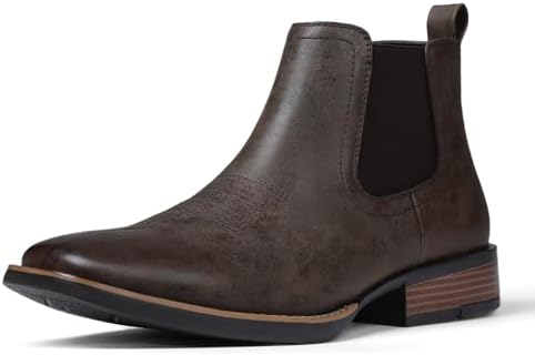 femflame Cowboy Boots for Men Square Toe Chelsea Boots Waterproof Classic Elastic Slip on Chukka Ankle Boots Casual…
