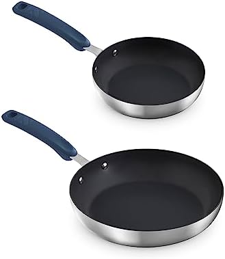 Zakarian by Dash 8″ and 10″ TruPro TriPly Nonstick Stainless Steel Fry Pan Set of Two