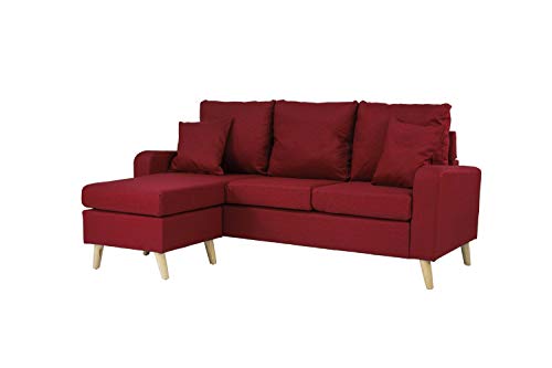 Divano Roma Furniture Middle Century Modern Linen Fabric Small Space Sectional Sofa with Reversible Chaise (Red) - Thumbnail 7
