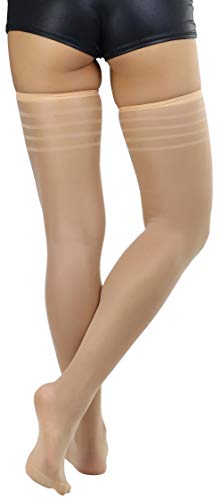 Image of ToBeInStyle Women's Pack of 6 Top Stripe Band Sheer Thigh High Stockings