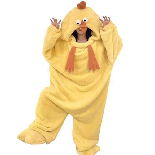 SHUOJIA Pijama unisex para adultos, traje de una pieza animales, ropa de dormir para cosplay, disfraz para fiesta de Navidad and Halloween disfraz de pollo (Chicks (No shoes),M)