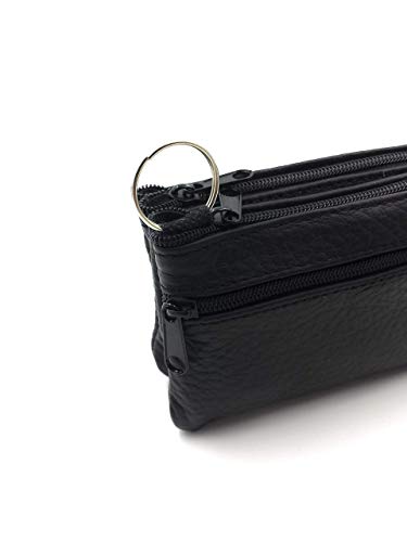 franartPiel - Monedero, tarjetero doble bolsillo con 3 cremalleras y llavero interior Piel Ubrique - Alta Calidad (Negro)