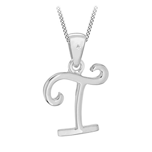 Tuscany Silver 8.44.7614 Cadena con colgante de plata, diamante (0.04), 46 cm, Letra T
