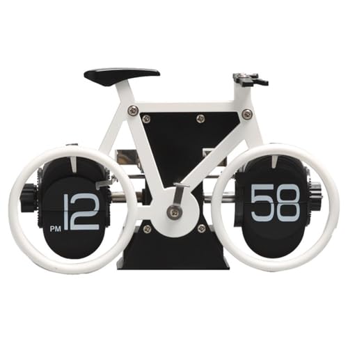 Flip Clock Bicycle Shaped Retro Flip Down Clock 12 Hour AM/PM Show Big Number Clock for Home Office Decor White