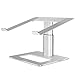 Support Ordinateur Portable pour Bureau Réglable en Hauteur en Aluminium DJ, TopMate Rehausseur de PC Portable Ventilé, Support PC Portable avec Bord Brillant, pour Laptop/Macbook 10-17,3" - Argent
