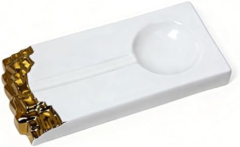 White & Gold Ceramic Cigar Ashtray, Desktop Ashtrays for Cigarettes, Cigar Holders for Home Office Indoor Outdoor Patio Use, Smoking Accessories & Gifts for Smokers, Cigar Lovers - 9.6", Rectangle image 3