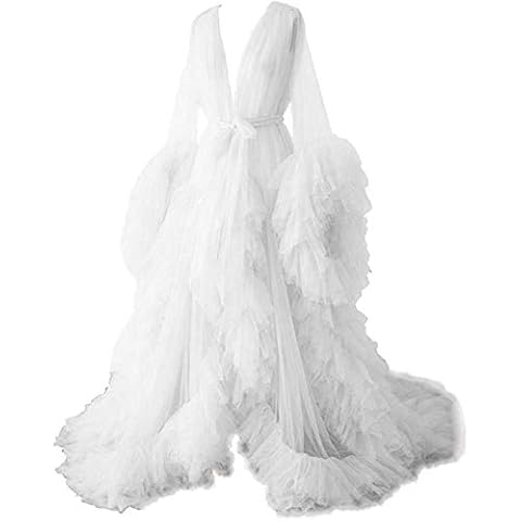 Kelaixiang Tulle Robe Long Lingerie Bridal Dressing Gown Puffy Nightgown Photoshoot Cover