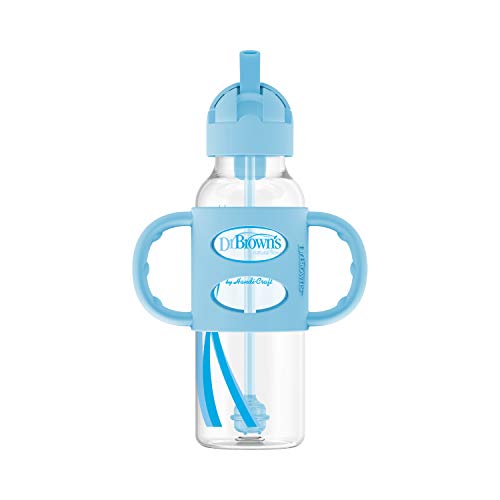 Dr. Brown's Milestones Narrow Sippy Straw Bottle, Spill-Proof with 100% Silicone Handles and Weighted Straw, 8 oz/250 mL, Blue, 6m+ by Dr. Brown's - Image 7