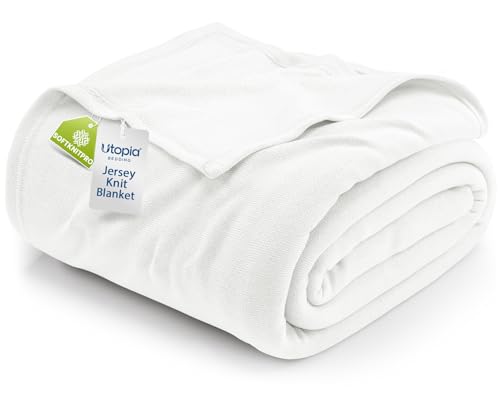 Utopia Bedding Knit Blanket King Size (90x102 Inches White) Soft Lightweight Jersey Breathable Sweatshirt Blanket for Bed Couch & Sofa