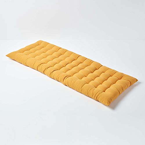 HOMESCAPES Matelas de Sol capitonné ou Coussin pour Banc de Jardin 2 Places, Banquette et Chaise Longue, en Coton 108 x 42 x 5 cm, Jaune Moutarde