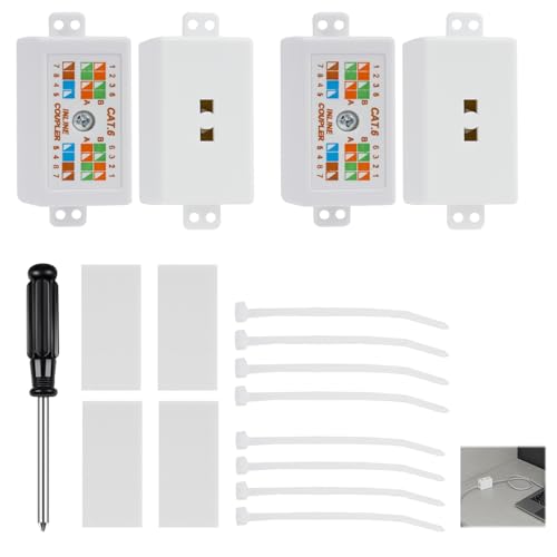 FunWorth Caja de conexiones de acoplador en línea Cat6 RJ45 con destornillador, extensor de red Ethernet para adaptadores LAN, PoE y Powerline, compatible con UTP/STP (4)