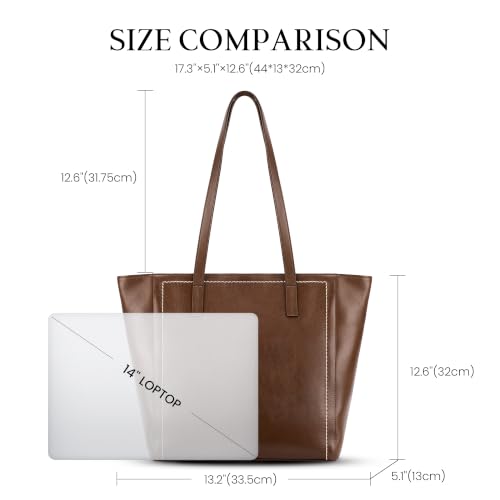 Image of befen Vintage Genuine Leather Work Tote Bag for Women, Tote Bag with Zipper