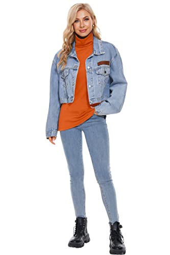 Image of TAIPOVE Cotton Fleece Lined Turtleneck Top for Women Long Sleeve Mock Turtle Neck Lightweight Sweater Thermal Underwear Shirt