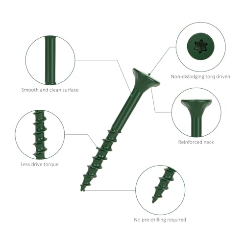 Image of WELLOCKS #8 x 1-5 /8 in Green Deck Screws, 1.2 lbs with T25 Bit | Epoxy Coated Wood Screws for Outdoor Deck Boards, Fence Boards, Trim, and Treated Lumber.