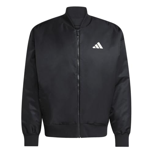 adidas Men's Stadium 3-Stripes Waxed Woven Bomber, Black/Off White, Medium