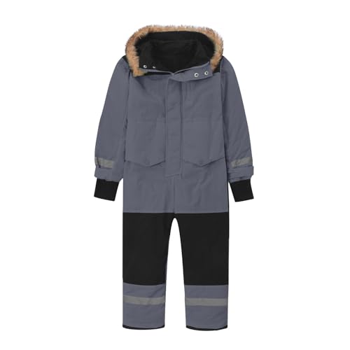 Children Ski Suit Insulated Snow Bib Overalls Thermal Warm Windproof Snowsuit With Removable Hood (Grey #4, 4-5 Years)2