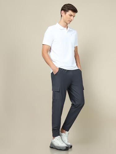 Image of TECHNOSPORT Men's Solid Slim Fit Sports Cargo Joggers DURACOOL+ Quick Dry Breathable Moisture Wicking Stretch Gym Track Pants Running Training Fitness Activewear