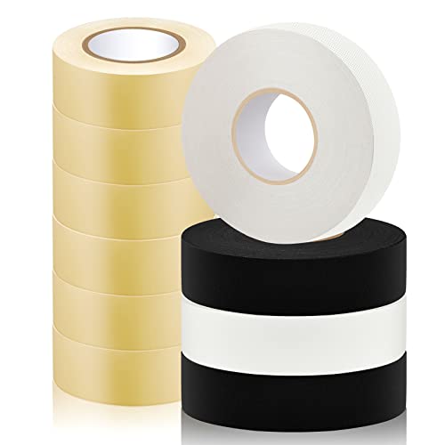 Meooeck 10 Rolls Multipurpose Hockey Tape Adhesive Shin Pad Sock Stick Tape for Ice Skate Sports Hockey Gifts Gear Equipment(22 Yard,Clear, White, Black)