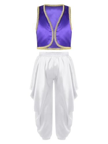Panoplie de prince oriental en satin violet pour briller au carnaval scolaire et fêtes costumées