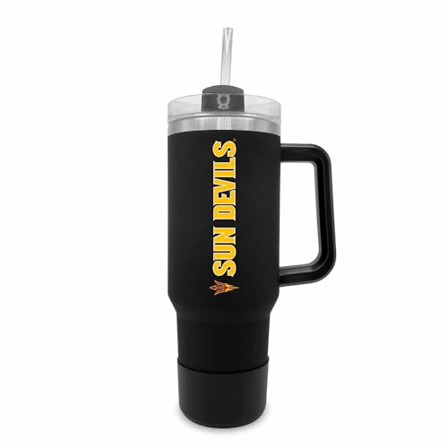 Image of Campus Colors College & University 40 oz Travel Tumbler With Handle - Dual Option Lid With Straw - Vacuum Insulated Stainless Steel (Arizona State Sun Devils - Black)
