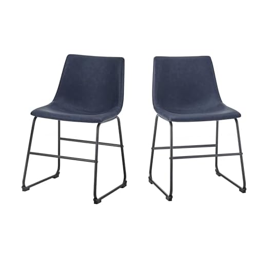Walker Edison Douglas Urban Industrial Faux Leather Armless Dining Chairs, Set of 2, Navy Blue