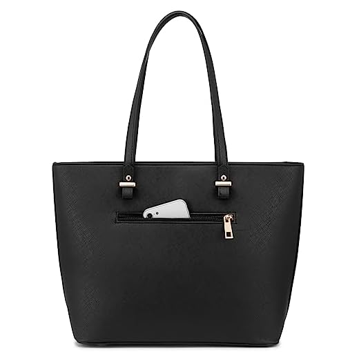 Handbags for Women Large Purses Faux Leather Tote Bag School Shoulder Bag with External Pocket, Black