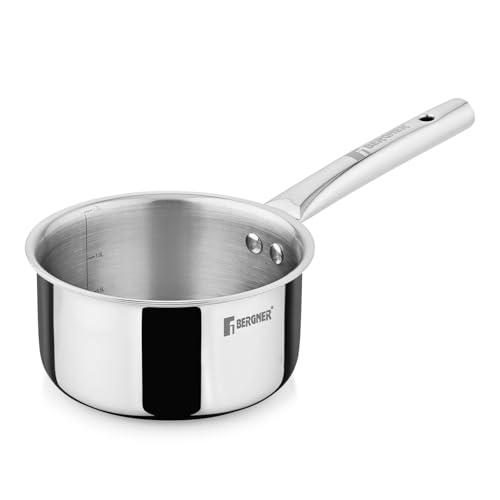 Bergner Tripro TriPly Stainless Steel 16cm (1.7 L) Saucepan, Sauce Pan with Heavy Bottom, New Improved Handles for firmer Grip, Even and Fast Heating, Easy to Clean - Induction Bottom and Gas Ready