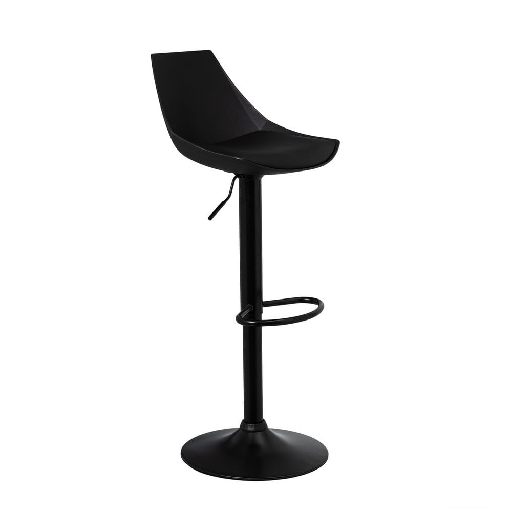 LOLAhome Taburete Alto de Cocina Giratorio en 360°, Silla de Bar Regulable en Altura de 83 a 104 cm, con Respaldo, Material Polipiel, Estructura Metal Negra y Reposapiés, Negro