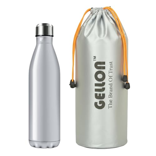 Image of Gellon Bottle Cover In Umbrella Cloth For 750 ML, 1 L to 1.5 Litre Water Proof Drawstring Closer For Travel, Hiking, Office & School Kids In Black Color (Silver)