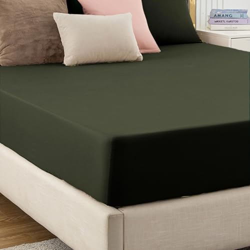Soifox Super King Fitted Sheet Olive Green, Bed Sheets with Extra Deep Pocket 16 inch (40 cm) - Image 3