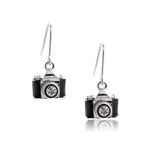 Dangling Classic Film Camera Earrings (Black with Silver)