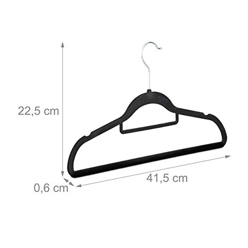 Relaxdays Clothes Hangers Set of 20, Narrow, Space-Saving Trouser Hangers, Velvet, Plastic, HWD: 22.5 x 41.5 x 0.6, Black - Image 4