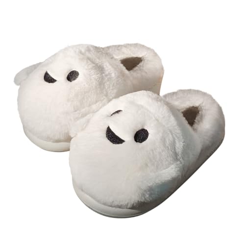 Womens Mens Halloween Slippers Retro Memory Foam Cute ghost Plush Fluffy Warm Fur Lined Slides Indoor House Home Winter Shoes