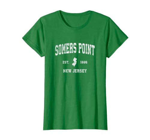 Somers Point New Jersey NJ Vintage Athletic Sports Design T-Shirt, Women, Kelly Green, Small