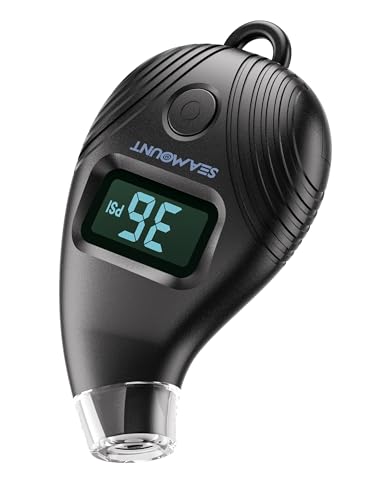 SEAMOUNT Talking Tire Pressure Gauge - Digital Air Gauge with Voice Broadcast | Audible PSI Readings & LED Light | 150 PSI for Car, Truck, SUV, Motorcycle | Portable Backlit LCD Keychain (Black)