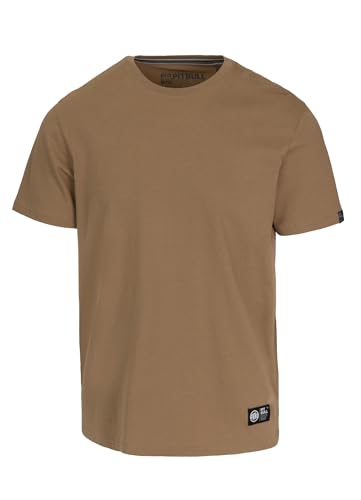 PITBULL - Męski Basic T-shirt męski bawełniany t-shirt bez logo, okrągły dekolt bez logo, idealny na lato koszulka sportowa z krótkim rękawem, jasnobrązowy, L
