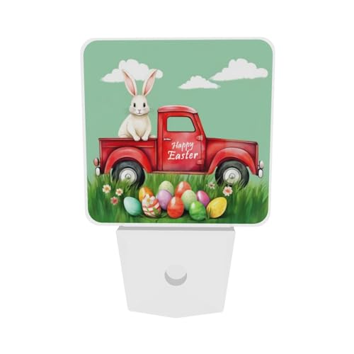 Image of Rabbit in The Truck Easter Bunny LED Plug-in Night Lamp 2 Piece Set, Summer Sunset Nightlights Set of 2 for Bedroom Kitchen