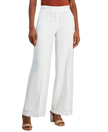 Tahari ASL Women's Solid Wide-Leg Mid-Rise Linen Pants (Ivory, 12)