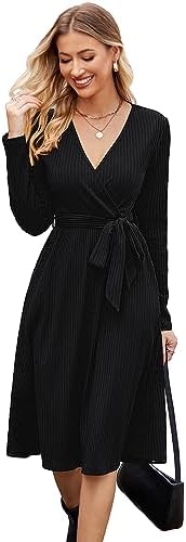 Newshows Strickkleid Damen Pulloverkleid für Herbst Winter | V Ausschnitt Herbstkleid, Elegant Winterkleid Kleid mit Taschen