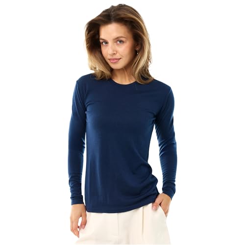 Merino Wool Base Layer Women - 100% Merino Wool Shirt Women Thermal Underwear Long Sleeve T-Shirt for Hiking (Small, 190 Navy)